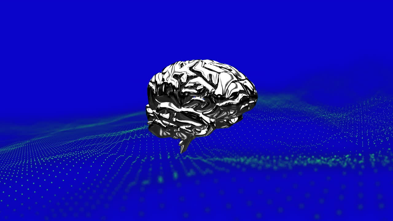 Animation of human brain and wave on dark blue background