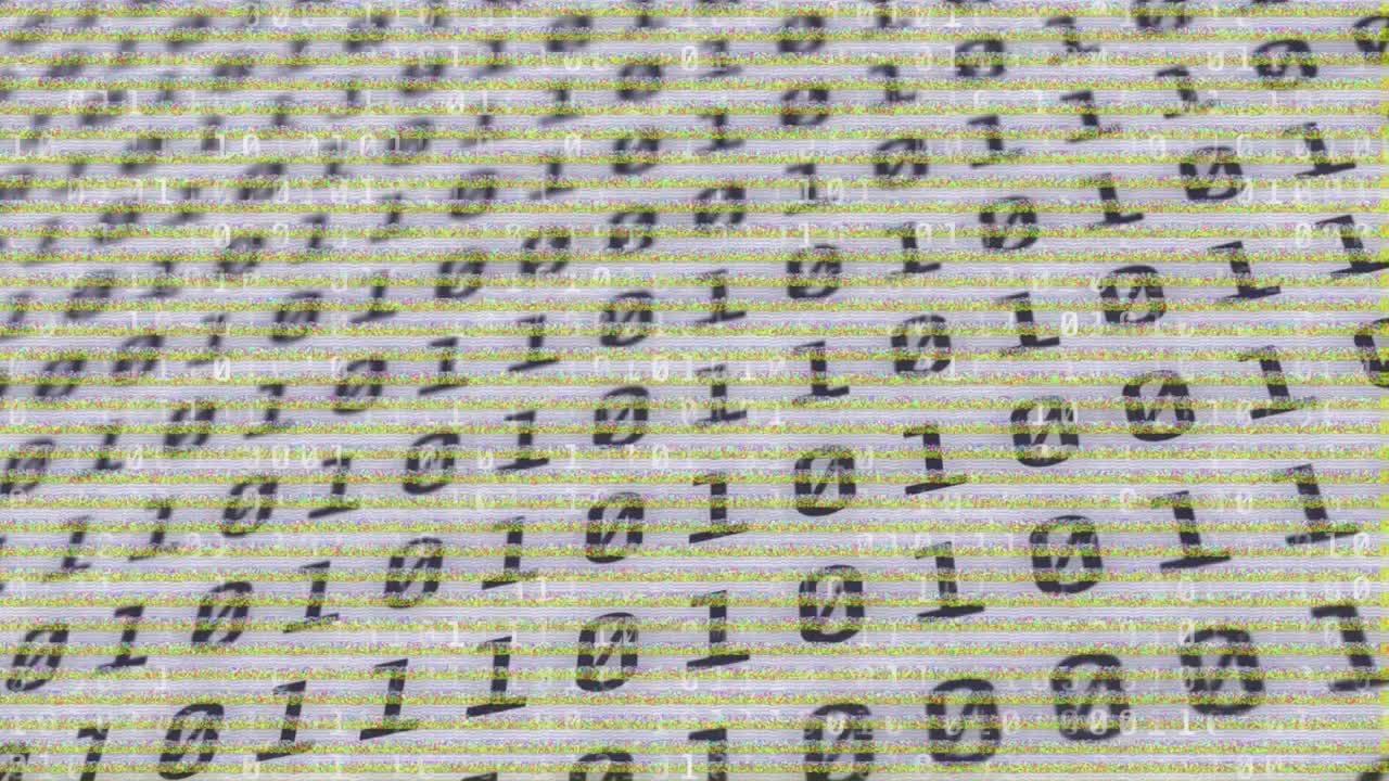 Digital animation of binary coding digital data processing against static effect background