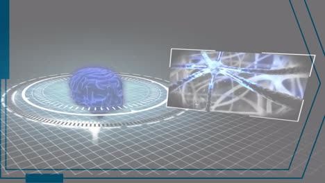 animation of digital screens over scope scanning and digital brain