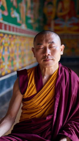 buddhist monks in meditation at a monastery