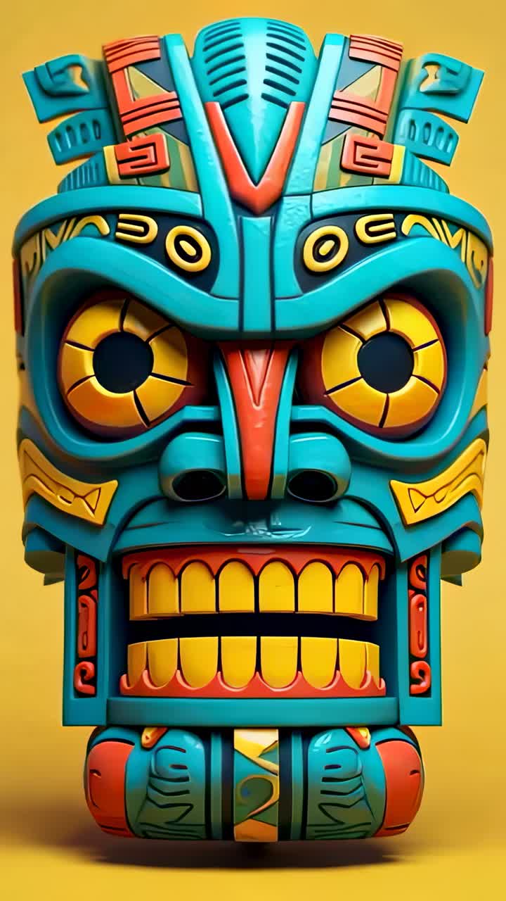 Vertical video: Timer starting rotating ornamental mask revealing colors against yellow backdrop