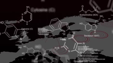 animación del procesamiento de datos científicos con mapa del mundo sobre fondo negro