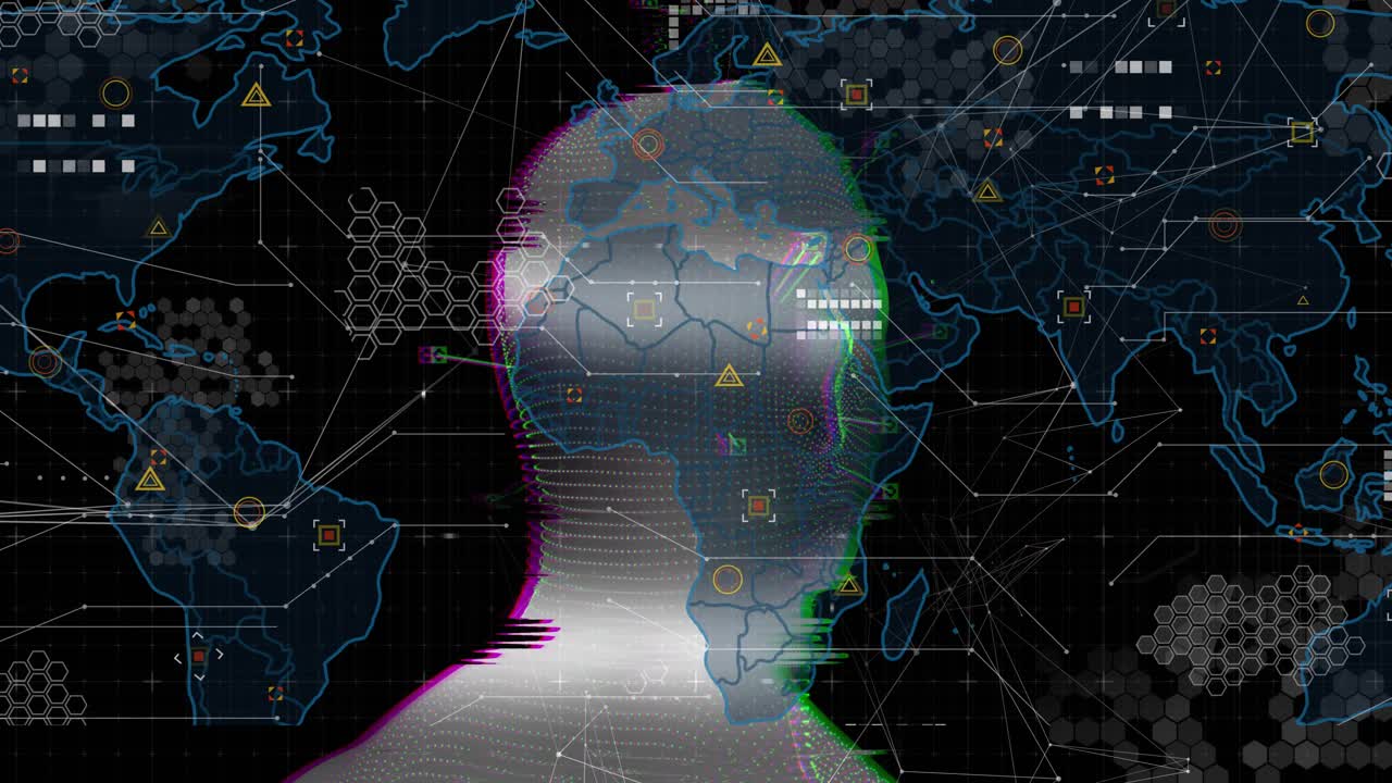 Markers appearing causing 3D point-cloud head rotating and getting map overlay showing data flow