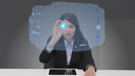 businesswoman selecting futuristic interface