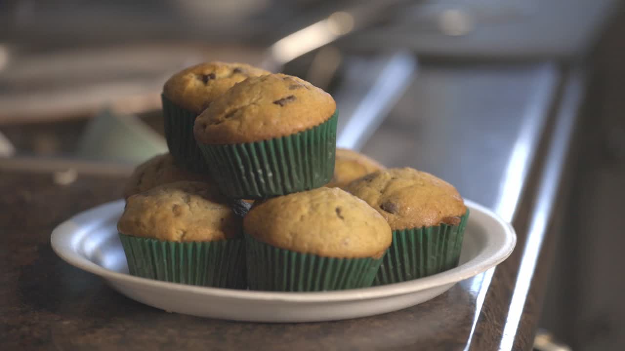 Freshly Baked And Homemade Tasty Muffins On White Plate. - close up shot