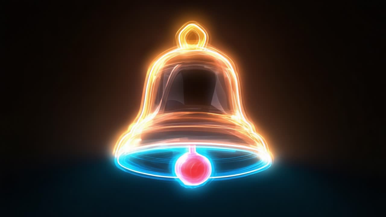 A Vibrant Neon Bell Glowing with Electric Colors and Aura, Capturing the Beauty and Essence of Light in Motion, Symbolizing Notifications and Timeliness in a Digital World