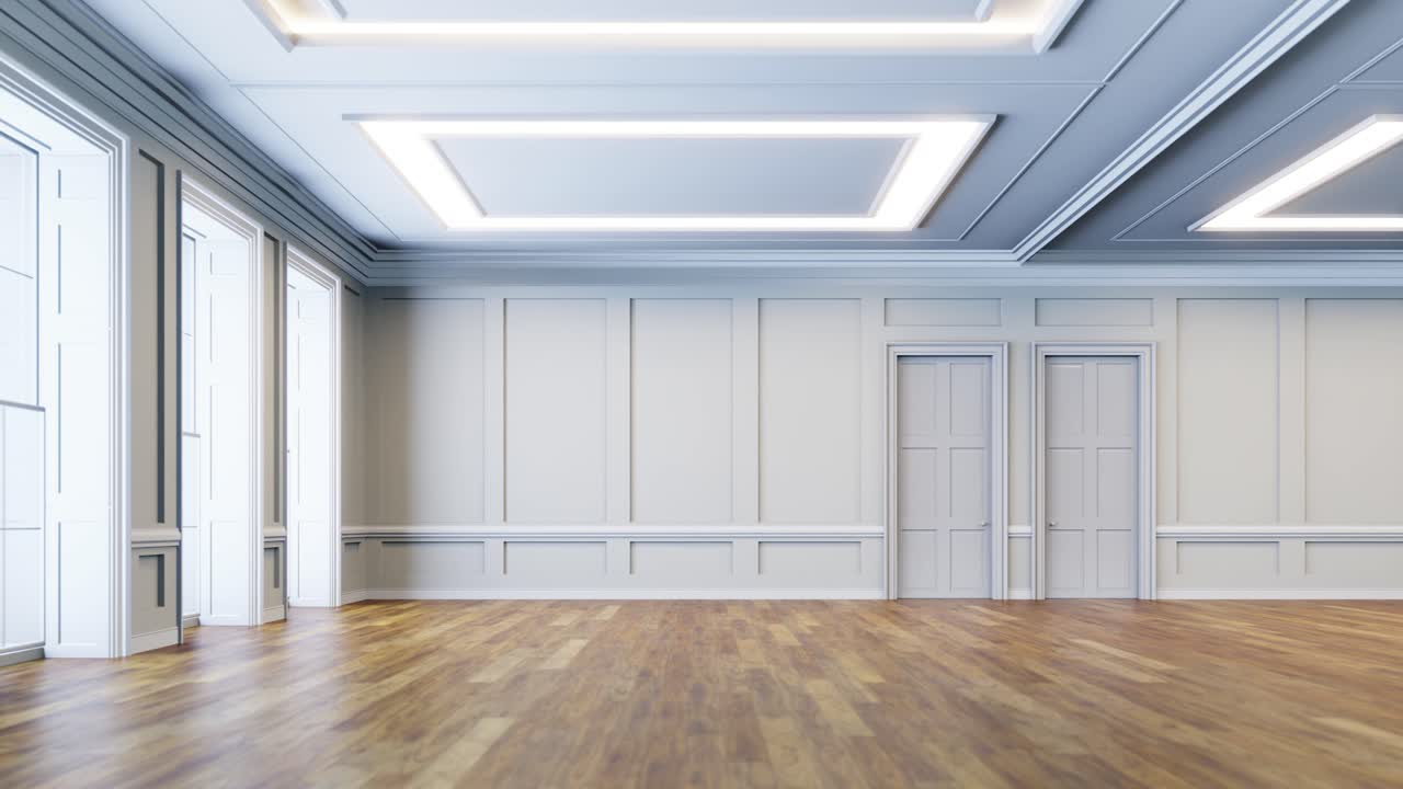 Spacious Empty Room with Wooden Floor and Modern Interior Design