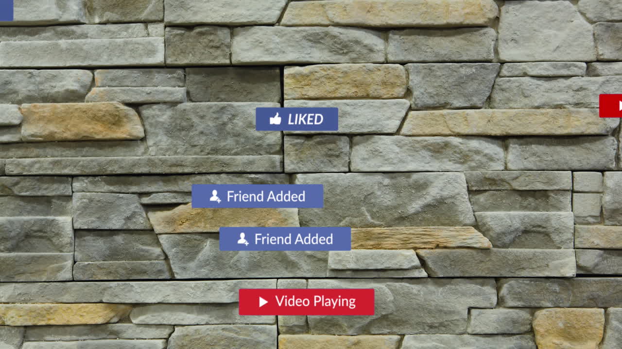 animación del procesamiento de datos de las redes sociales sobre una pared de piedra
