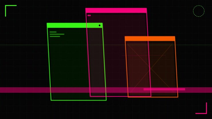 Abstract Digital Interface with Glowing Neon Windows