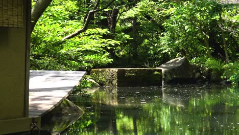 zoom out traditional japanese garden with lake and boat