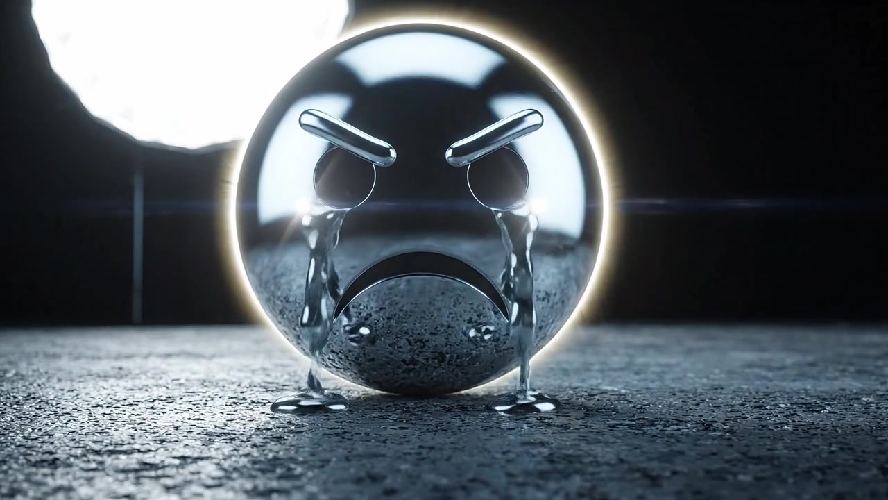 A Distressed Metallic Orb Reflects Emotions of Sadness and Anguish, Capturing the Essence of Melancholy Through Artistic Lighting and Texture on a Dark Surface