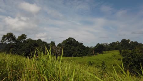 Landschaft,-Blauer-Himmel,-Sich-Bewegende-Wolken,-Menschen-Natur-Zu-Fuß-In-Der-Ferne