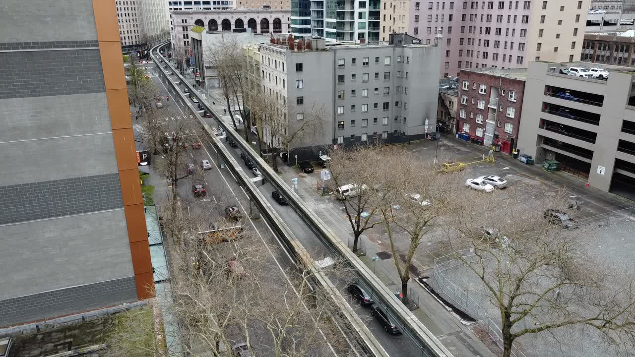 시애틀 워싱턴 스트리트 다운타운의 공중 전망