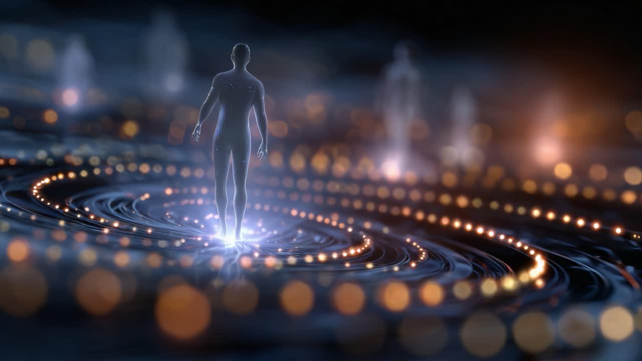Exploring the Cosmos of Creation: An Ethereal Journey Through Light and Form in a Mystical Spiraling Realm of Spiritual Essence and Human Connection