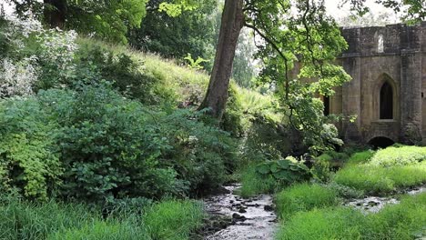 small stream running through the ruined cistercian monastery, fountains abby in north yorkshire uk