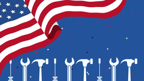 happy labor day celebration with usa flag and tools