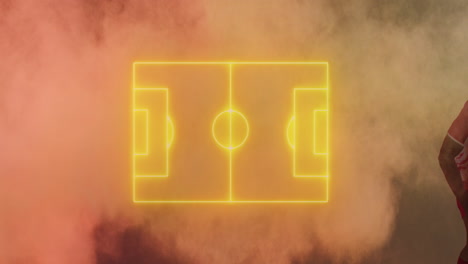 animación de campo de fútbol amarillo sobre jugador de fútbol americano afroamericano masculino buceando para la pelota