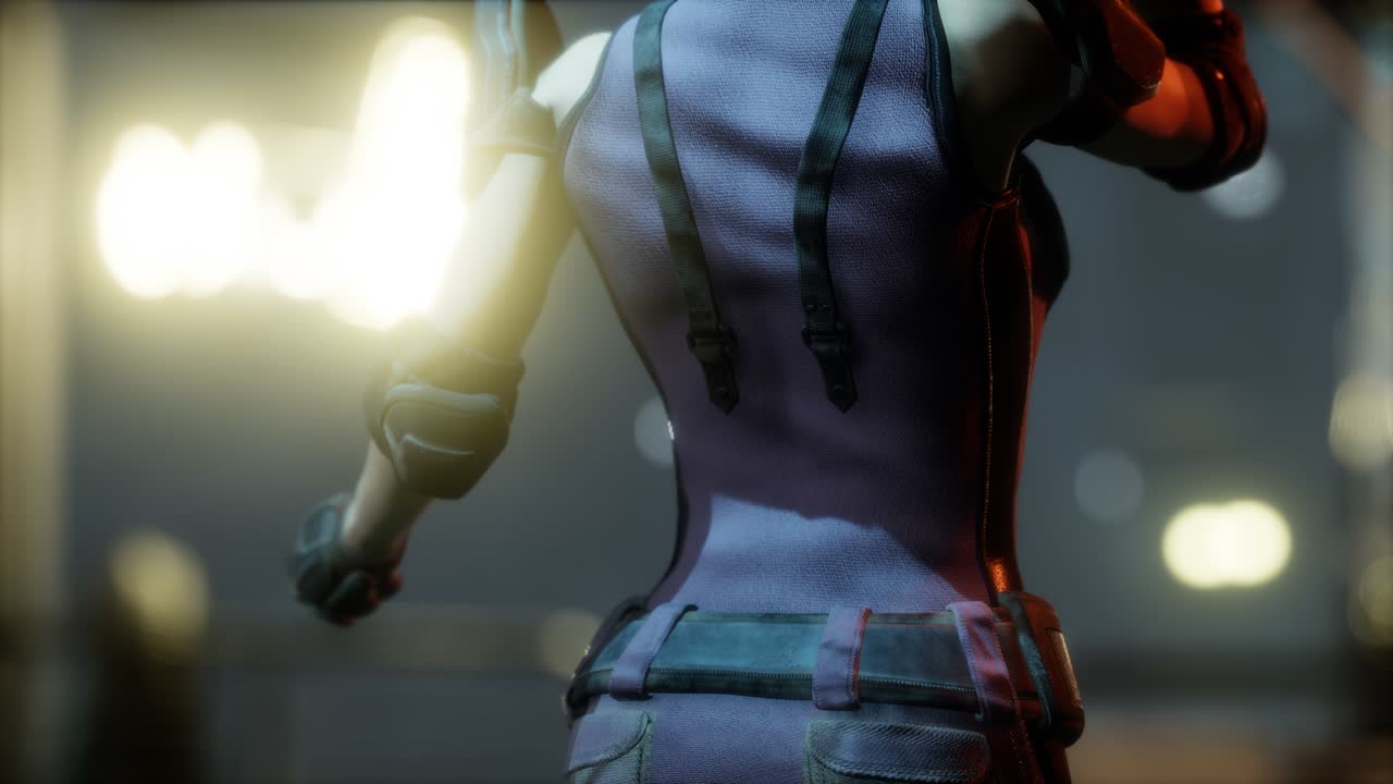 futuro concepto de mujer cyberpunk con luces de neón de la ciudad