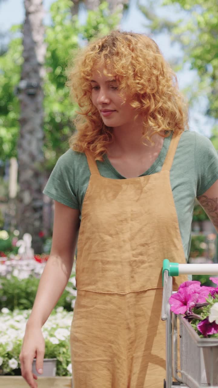 mujer jardinería con flores