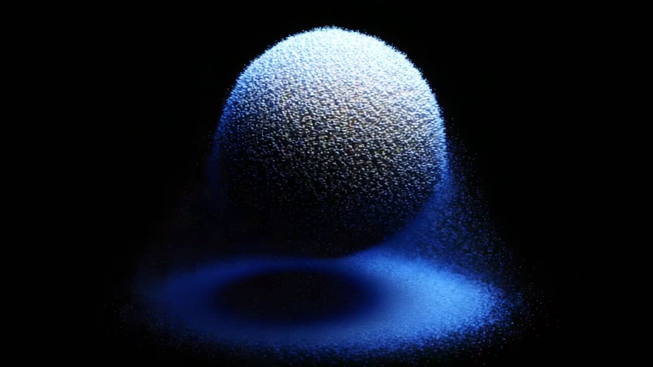 A captivating visualization of a floating sphere composed of intricate particles, gently illuminated in a striking blue hue against a contrasting dark backdrop, evoking a sense of depth and dimension