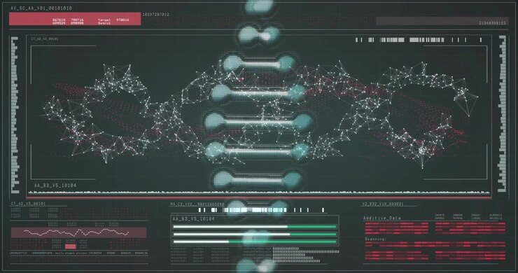 Scan starting animating turquoise DNA helix rotating while progress bars reflecting scan progress