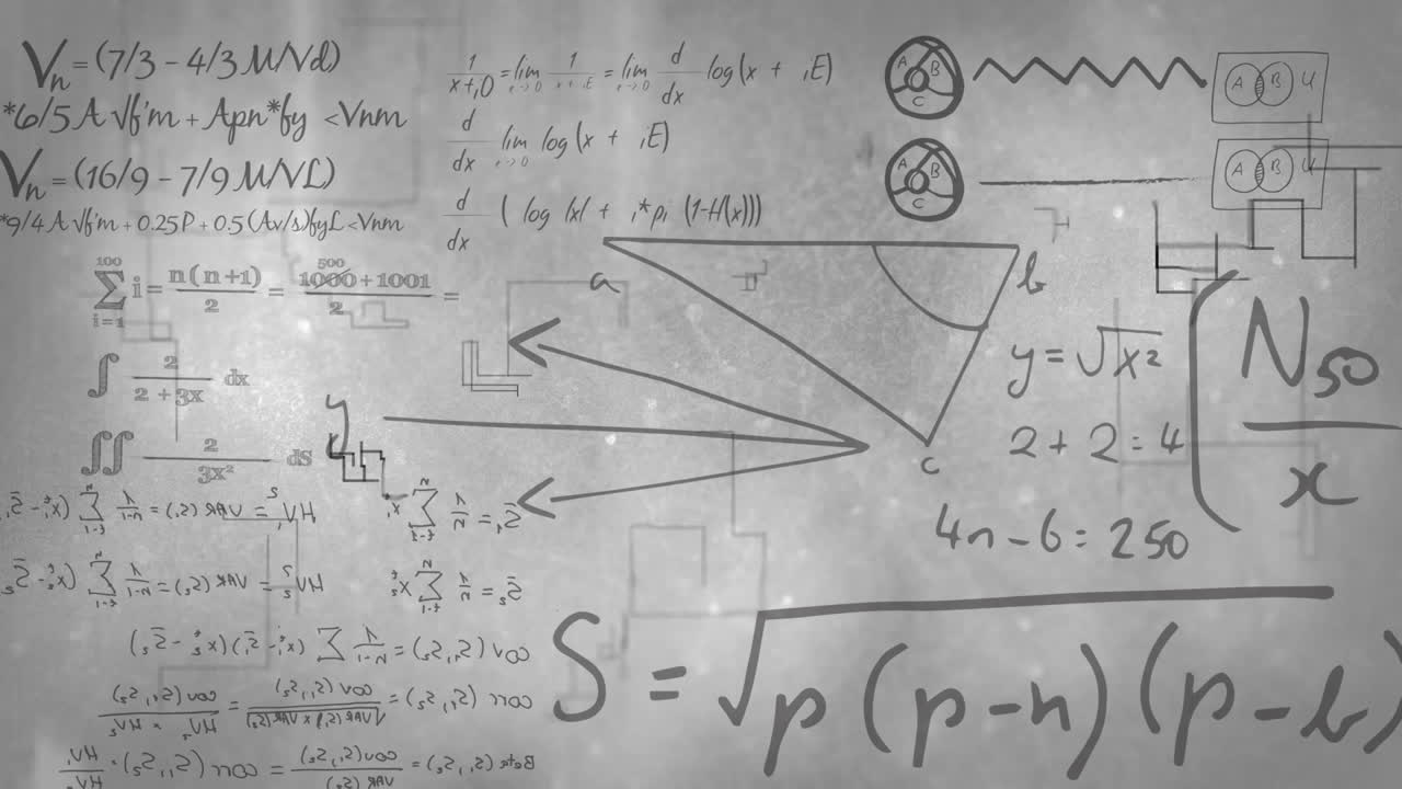 animación de ecuaciones matemáticas escritas a mano sobre un fondo gris