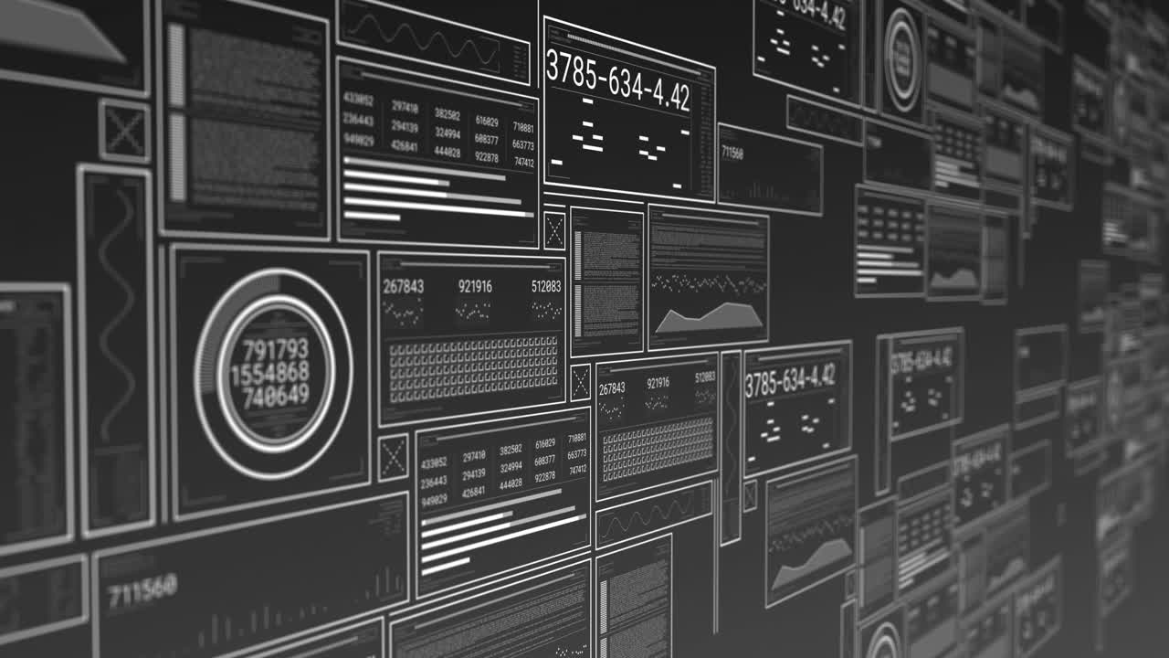 animación de la interfaz con el procesamiento de datos contra un fondo gris
