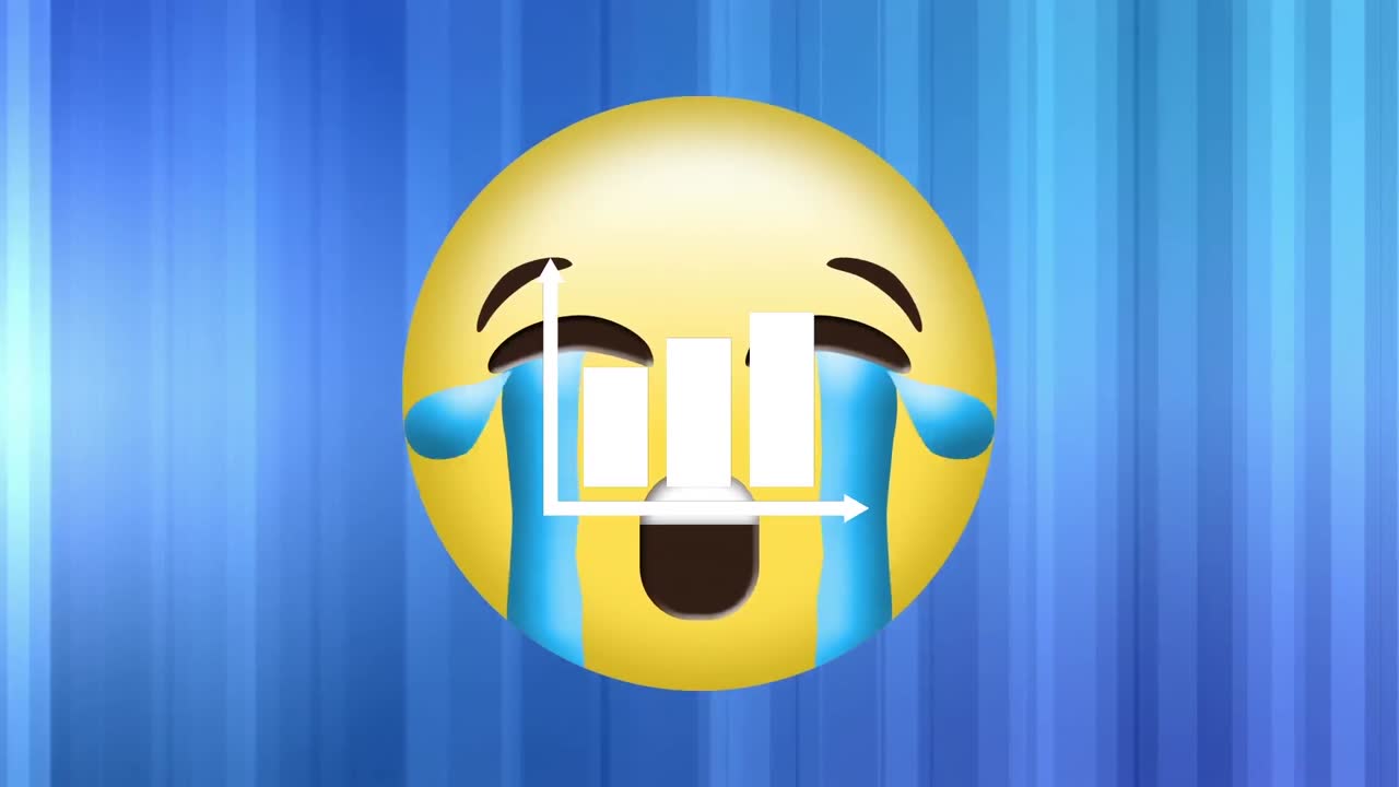animación del icono de emoji triste sobre el icono de gráficos