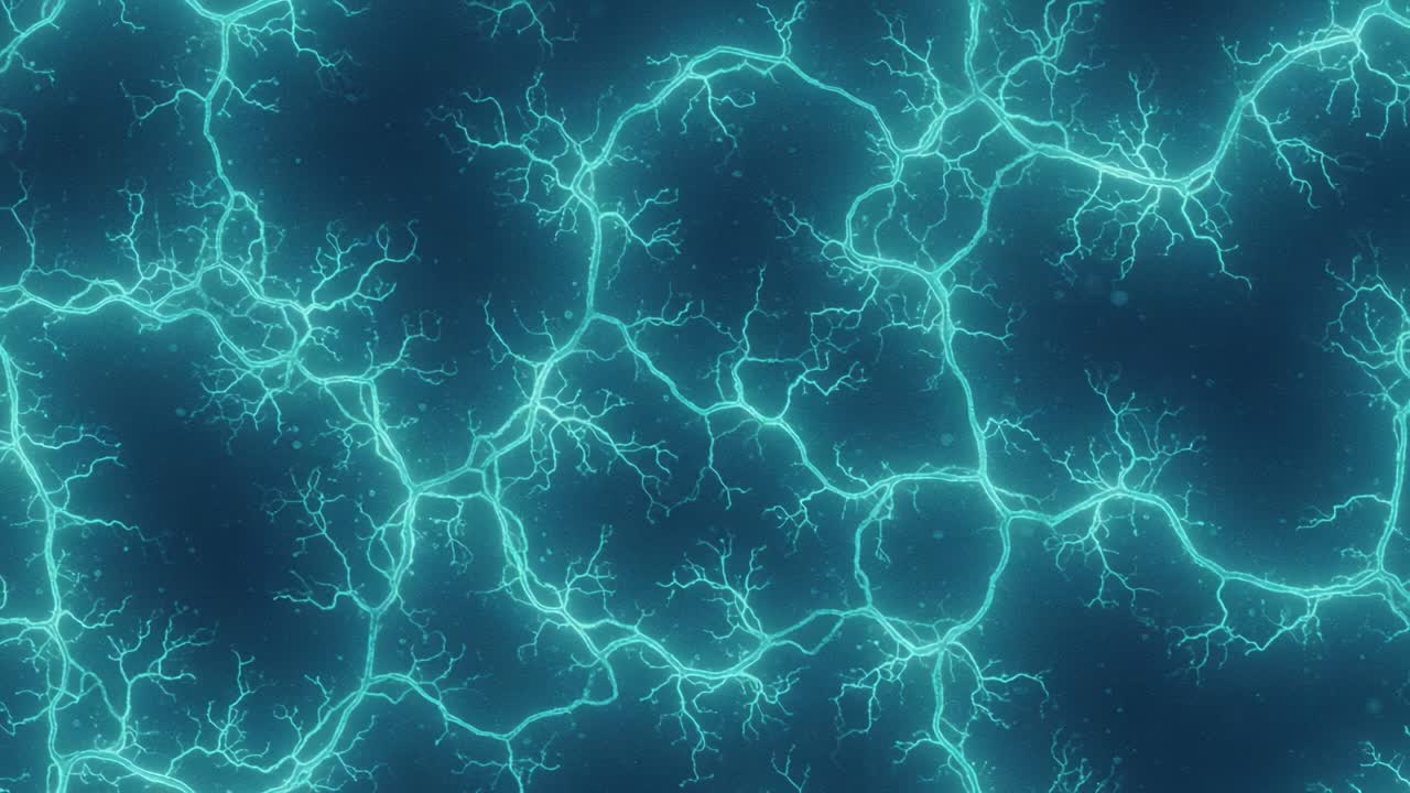 A Mesmerizing Display of Blue Electric Patterns: Captivating Visual Effects of Lightning-Like Structures Intertwined Against a Dark Background in Two Frames