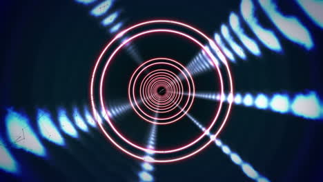 animation of green connections, glowing circles spinning in tunnel of glowing lights