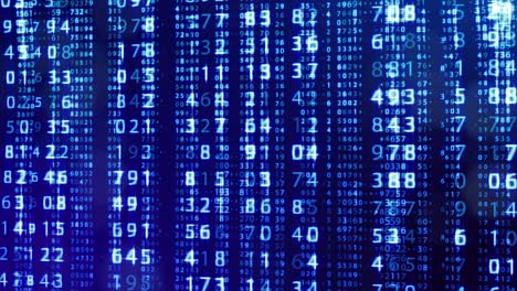 3d loop background, concept of digital data processing, calculation and visualization of computation. Counters of numbers in rows of lines on plane. Blue digital information bg with numbers. Sci-fi bg.