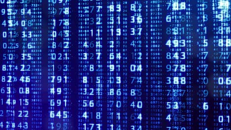 3d loop background, concept of digital data processing, calculation and visualization of computation. counters of numbers in rows of lines on plane. blue digital information bg with numbers. sci-fi bg.