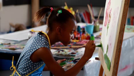 cute schoolgirl painting on canvas 4k