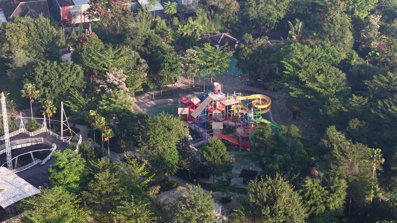 Aerial view of the popular water tourism in Sleman, Jogjabay Waterboom