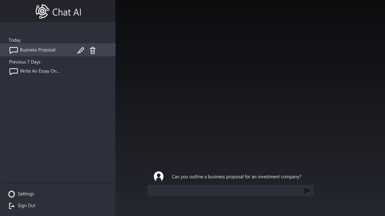 Animation of ai chat icons and data processing on black background