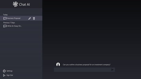 animación de los iconos de chat y procesamiento de datos en fondo negro