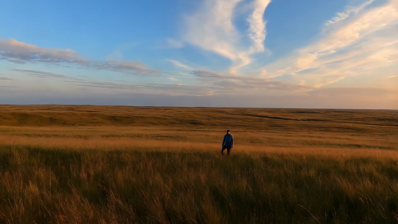 Man Walking in a Prairie Sunset