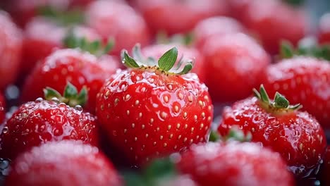 fresh red strawberries with water droplets