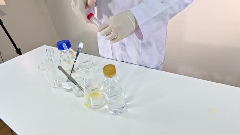 chemistry experiment with yellow liquid