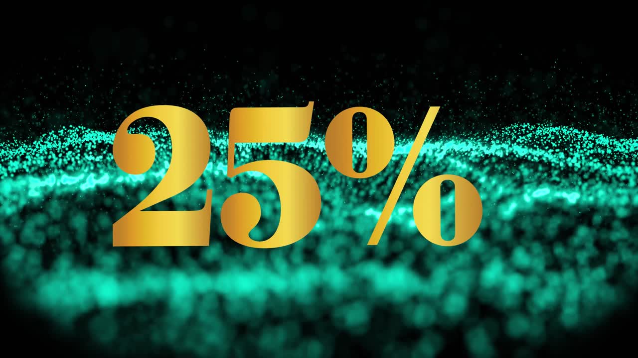 animación de 25 por ciento de texto en fondo negro con brillo