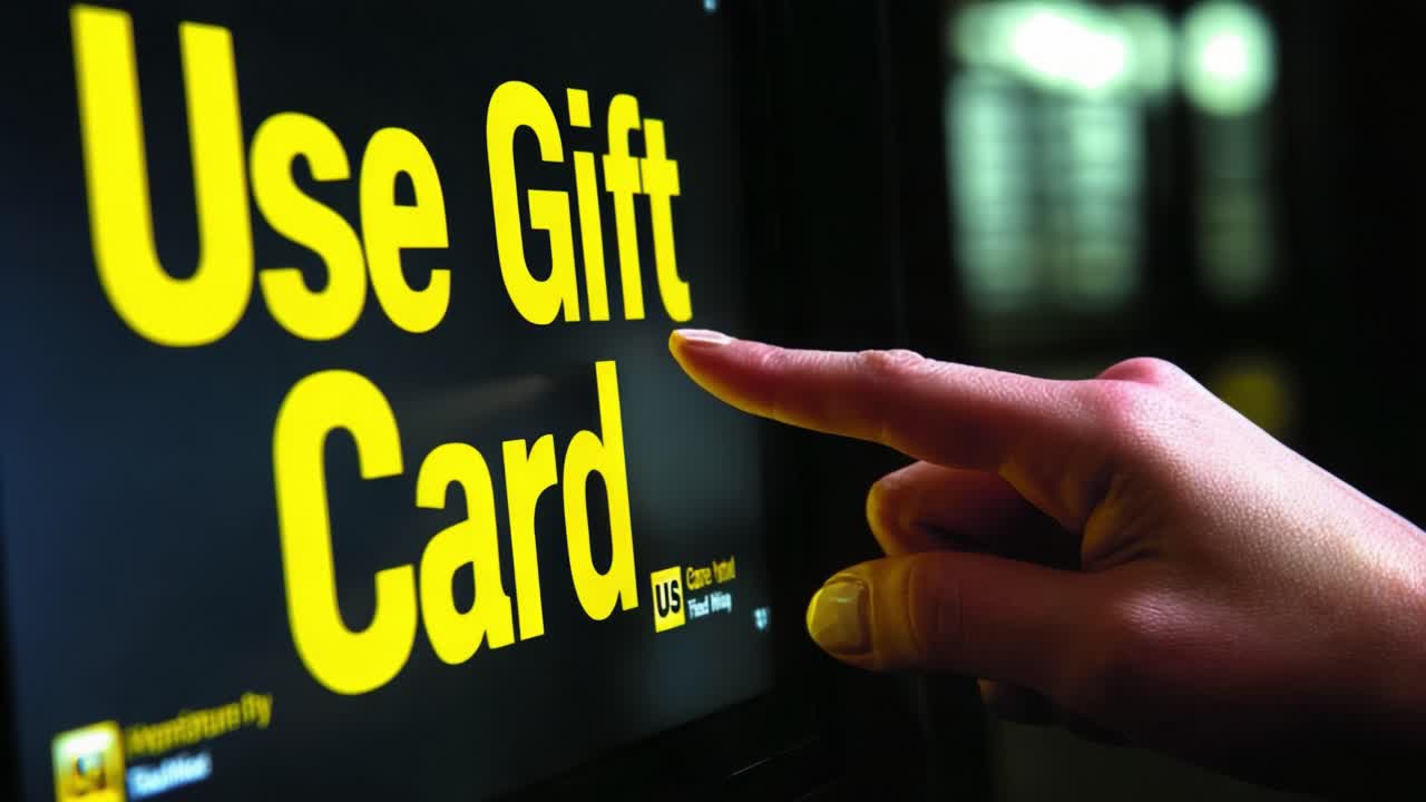 A Close-Up View of a Hand Interacting with a Digital Screen Displaying Instructions to Use a Gift Card, Emphasizing the Importance of Gift Card Transactions in Modern Shopping
