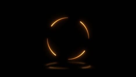 forma redonda con luces de neón naranja con reflejos en un fondo negro. bucle sin costuras diseño gráfico de movimiento de signo abstracto