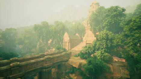 ancient temple ruins in a lush jungle