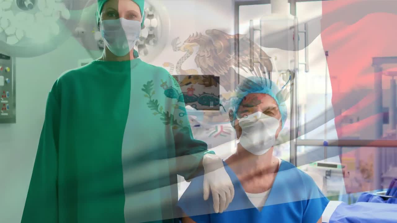 수술실 에서 외과의사 들 위 에 흔들리는 멕시코 의  ⁇ 발 의 애니메이션