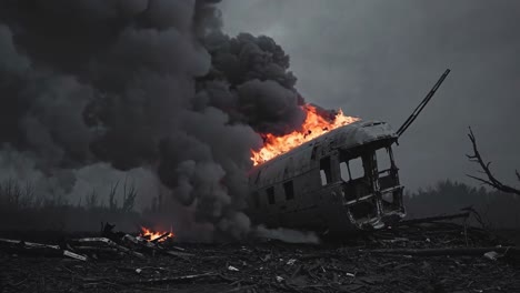 burning wreckage of a bus