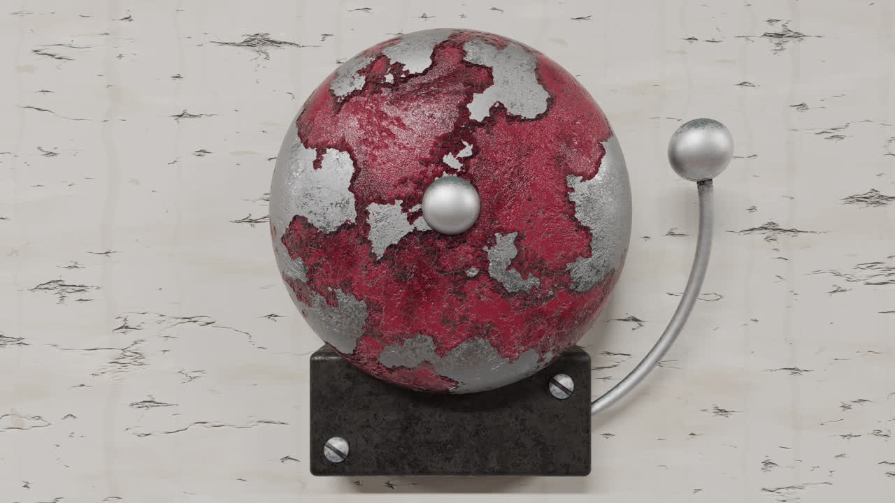 Old Rusty School Bell Ringing From Africa Students Return On A Damaged Wall