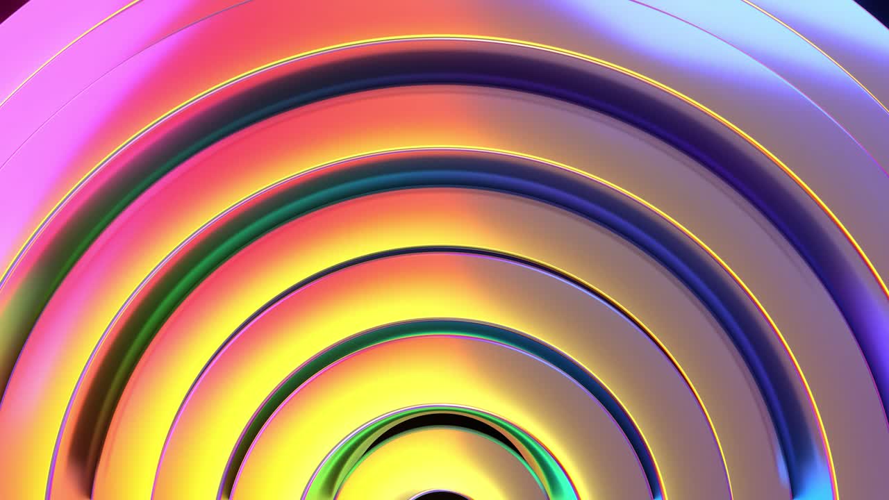 Sfondo iridescente a strisce circolari, animazione ondulata casuale, rendering 3D, risoluzione 4K