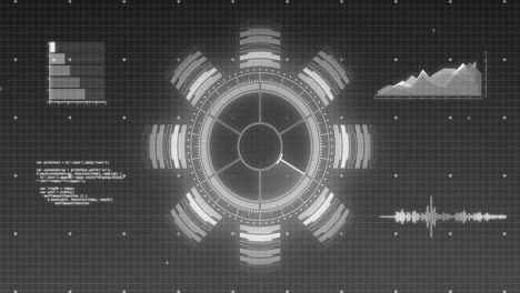 Animation-of-scopes-scanning-and-statistics-recording-in-black-and-white-over-grid