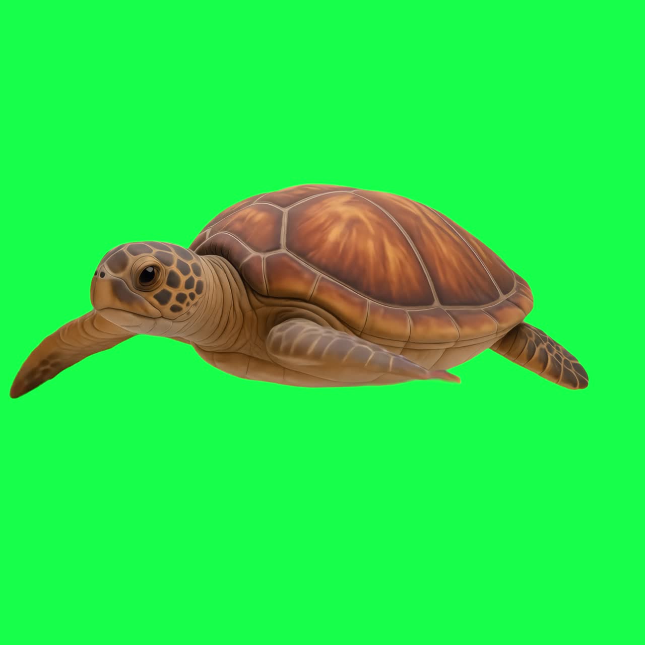 Realistic turtle animation, transparent 4K video, green screen