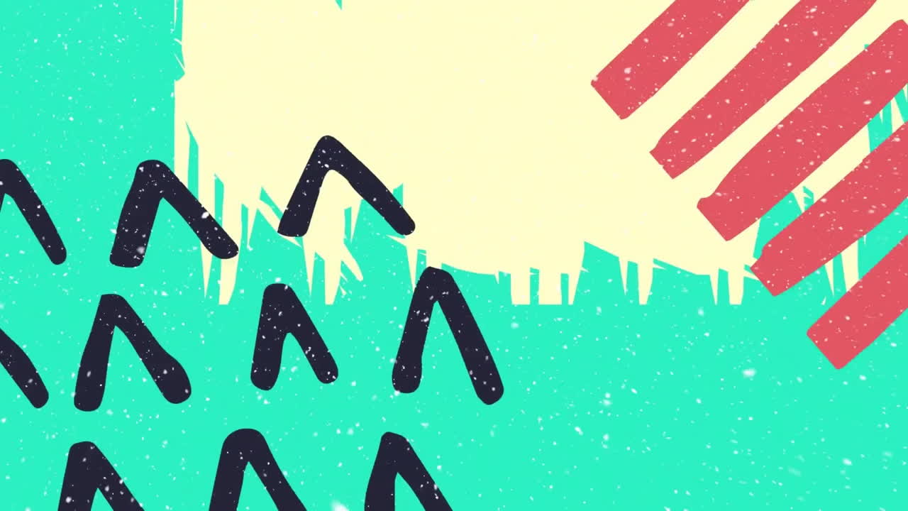 노란색과 초록색 배경 위에 움직이는 추상적인 모양의 애니메이션